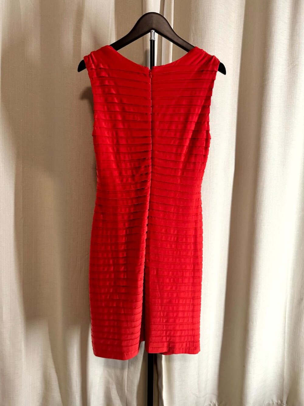 Adrianna Papell Coral Red Pleated Bodycon Sheath Dress Size 4 - Picture 4 of 11
